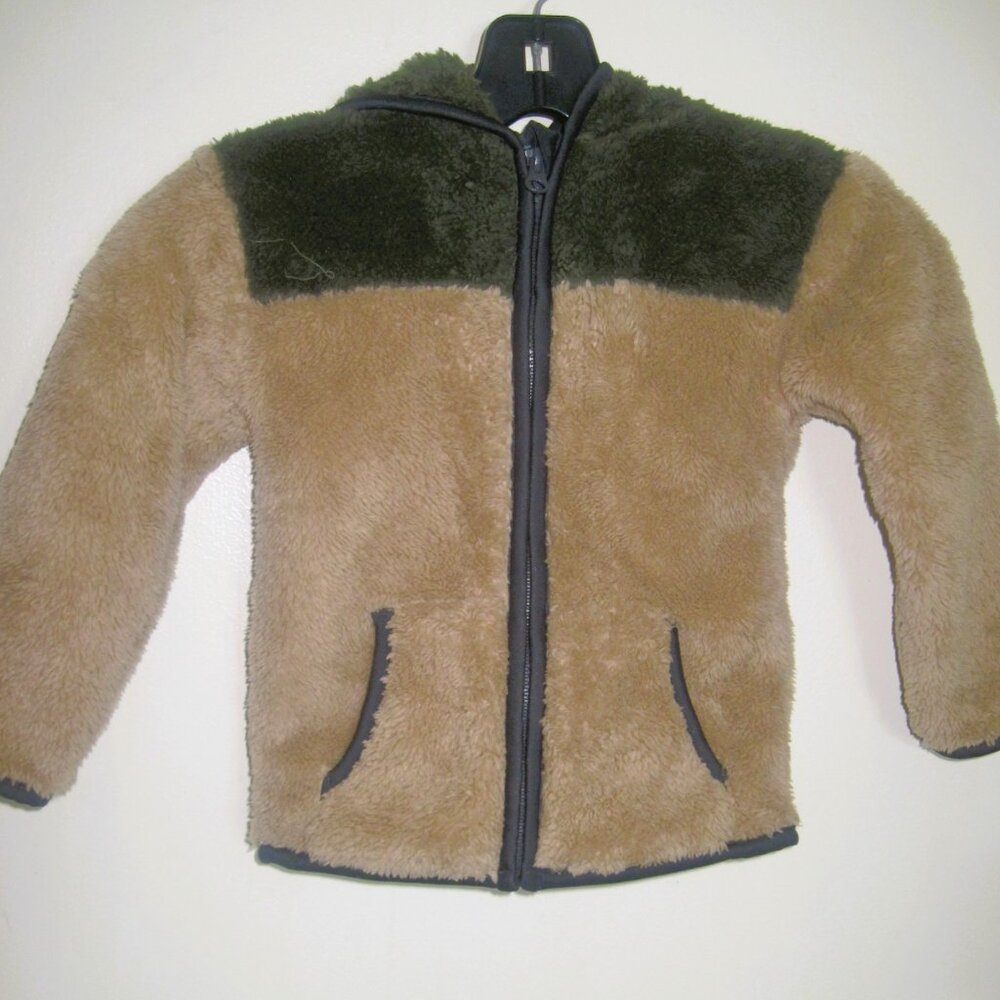 Members Mark Children's Sherpa Fleece Hoodie Jacket Size 4T Green/Beige Zipper